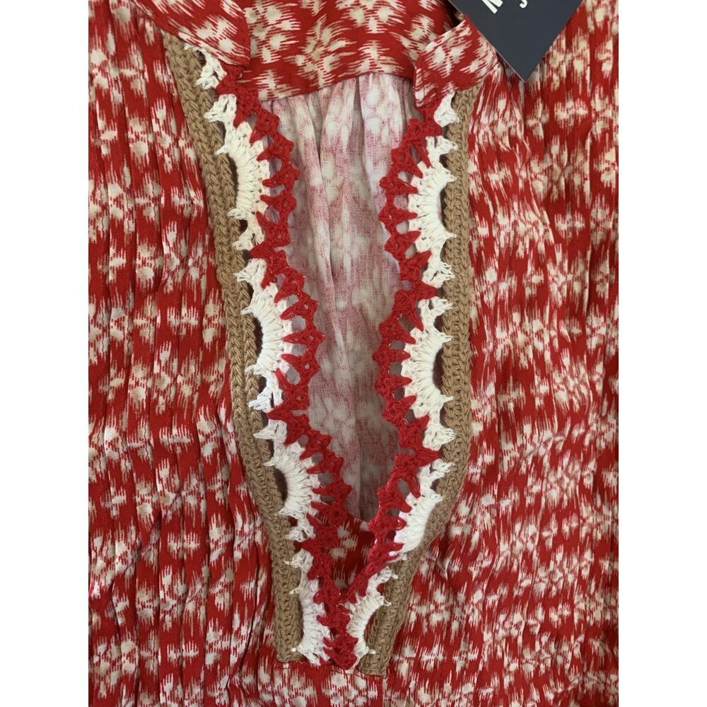 Nautica Jeans Womens Crochet-Trim Flutter Sleeve Mini V-Neck Dress Red $112